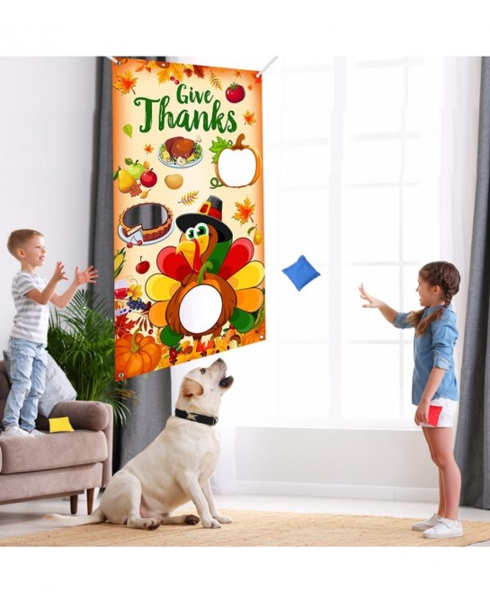 Thanksgiving Party Favors-Toss Games with Bean Bags Turkey Hanging Toss Game Banner Indoor Outdoor Throwing Games for Thanksg...