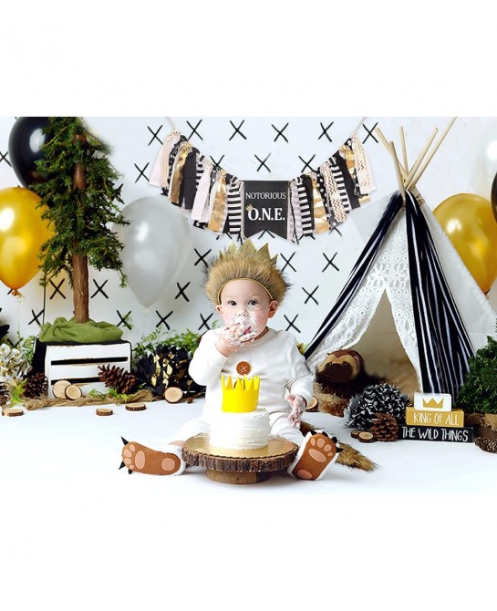 Boys Black and Gold Birthday Party Decoration -Notorious O.N.E. Highchair Banner - Handcrafted Birthday Banne (Notorious O.N....
