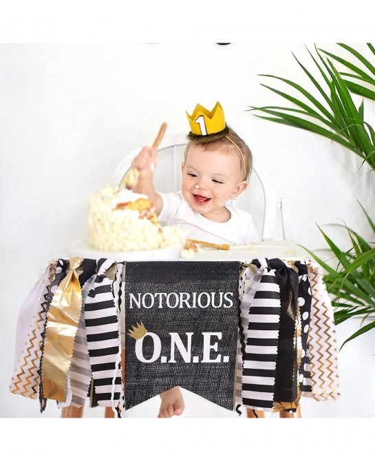 Boys Black and Gold Birthday Party Decoration -Notorious O.N.E. Highchair Banner - Handcrafted Birthday Banne (Notorious O.N....