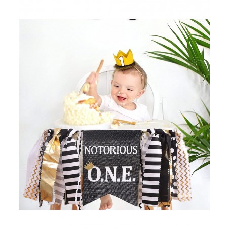 Boys Black and Gold Birthday Party Decoration -Notorious O.N.E. Highchair Banner - Handcrafted Birthday Banne (Notorious O.N....