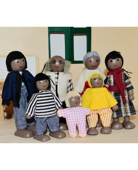7 Pack Wooden Doll House Family Dollhouse Dolls Family Pretend Play Figures Family Role Play Pretend Play Mini People Figures...