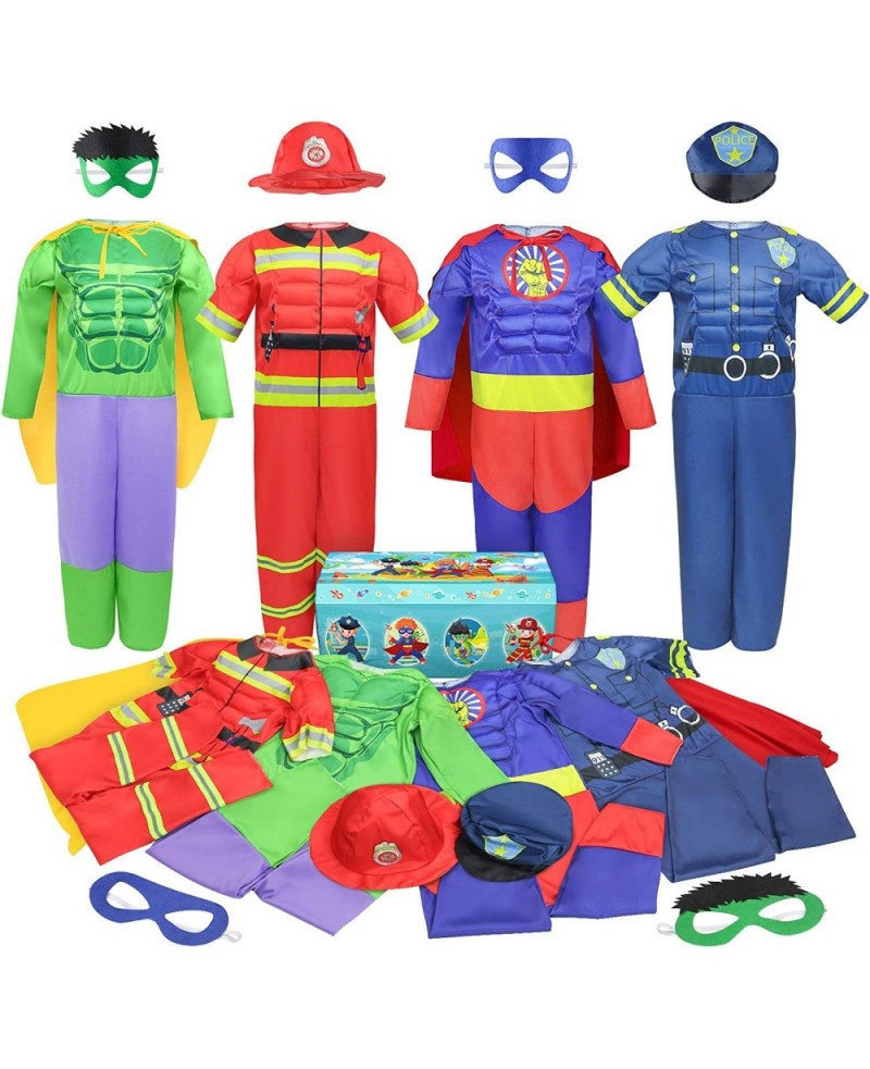 Boys Muscle Chest Dress up Costumes Trunk with Superhero Policeman Fireman Costume Kids Pretend Role Play Costumes Set Boys D...