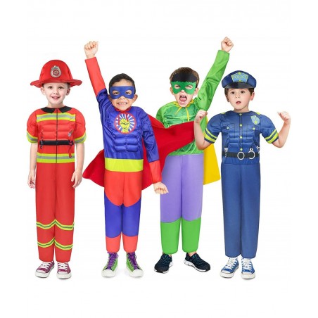 Boys Muscle Chest Dress up Costumes Trunk with Superhero Policeman Fireman Costume Kids Pretend Role Play Costumes Set Boys D...