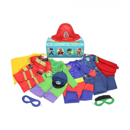 Boys Muscle Chest Dress up Costumes Trunk with Superhero Policeman Fireman Costume Kids Pretend Role Play Costumes Set Boys D...