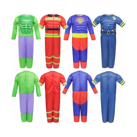 Boys Muscle Chest Dress up Costumes Trunk with Superhero Policeman Fireman Costume Kids Pretend Role Play Costumes Set Boys D...