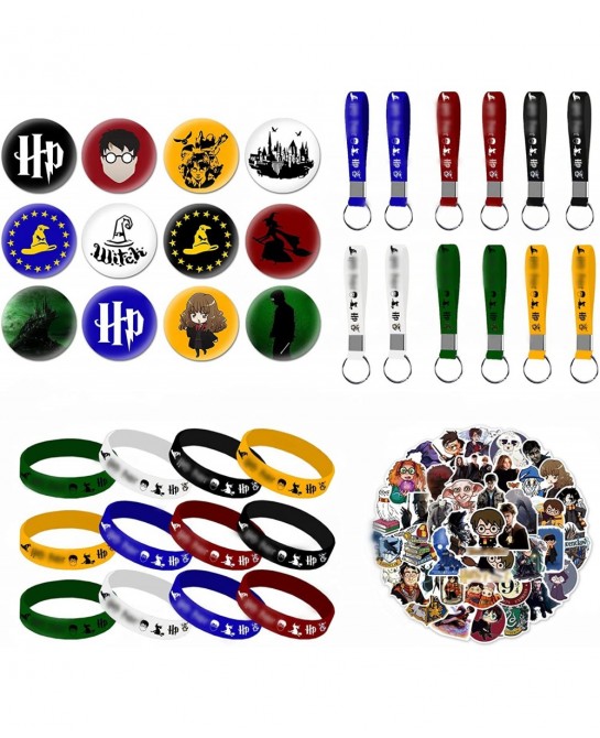 86Pcs Wizard Birthday Party Favors Supplies Harry Gift Set Includes 50 Wizard Themed Stickers 12 Bracelets 12 Button Pins 12 ...