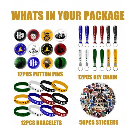 86Pcs Wizard Birthday Party Favors Supplies Harry Gift Set Includes 50 Wizard Themed Stickers 12 Bracelets 12 Button Pins 12 ...