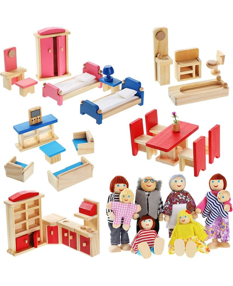 Wooden Dollhouse Furniture Doll House Furnishings with 8 Pieces Winning Doll Family Set Dollhouse Accessories for Boys Girls ...
