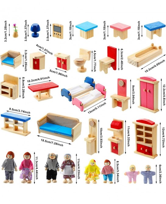 Wooden Dollhouse Furniture Doll House Furnishings with 8 Pieces Winning Doll Family Set Dollhouse Accessories for Boys Girls ...