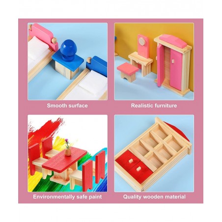Wooden Dollhouse Furniture Doll House Furnishings with 8 Pieces Winning Doll Family Set Dollhouse Accessories for Boys Girls ...