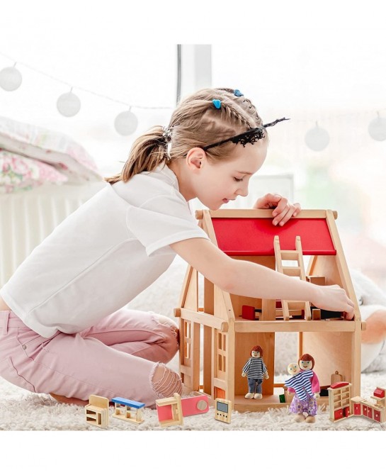 Wooden Dollhouse Furniture Doll House Furnishings with 8 Pieces Winning Doll Family Set Dollhouse Accessories for Boys Girls ...