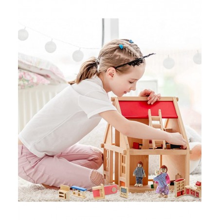 Wooden Dollhouse Furniture Doll House Furnishings with 8 Pieces Winning Doll Family Set Dollhouse Accessories for Boys Girls ...