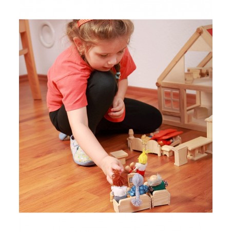 Wooden Dollhouse Furniture Doll House Furnishings with 8 Pieces Winning Doll Family Set Dollhouse Accessories for Boys Girls ...