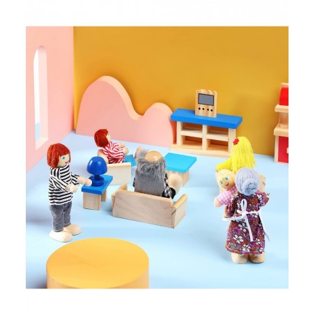 Wooden Dollhouse Furniture Doll House Furnishings with 8 Pieces Winning Doll Family Set Dollhouse Accessories for Boys Girls ...