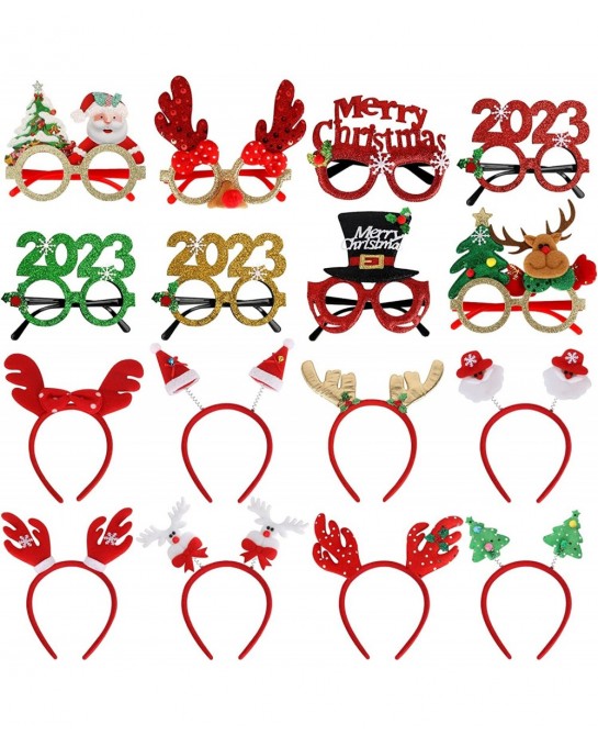 16 Pack Christmas Glasses Frame and Headbands Glittered Creative Funny Eyewear and Cute Hair Hoop Decoration Accessories Gift...