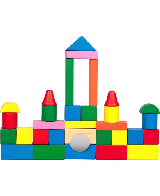Wooden Blocks - 100 Pc Wood Building Block Set with Container (Rainbow Colored) - 100% Real Wood in 7 Colors and 14 Shapes - ...