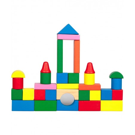 Wooden Blocks - 100 Pc Wood Building Block Set with Container (Rainbow Colored) - 100% Real Wood in 7 Colors and 14 Shapes - ...