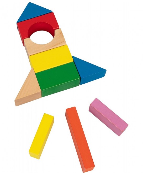 Wooden Blocks - 100 Pc Wood Building Block Set with Container (Rainbow Colored) - 100% Real Wood in 7 Colors and 14 Shapes - ...