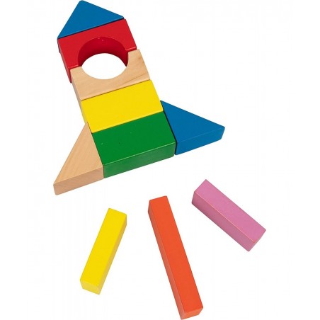 Wooden Blocks - 100 Pc Wood Building Block Set with Container (Rainbow Colored) - 100% Real Wood in 7 Colors and 14 Shapes - ...