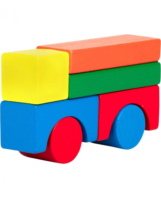 Wooden Blocks - 100 Pc Wood Building Block Set with Container (Rainbow Colored) - 100% Real Wood in 7 Colors and 14 Shapes - ...