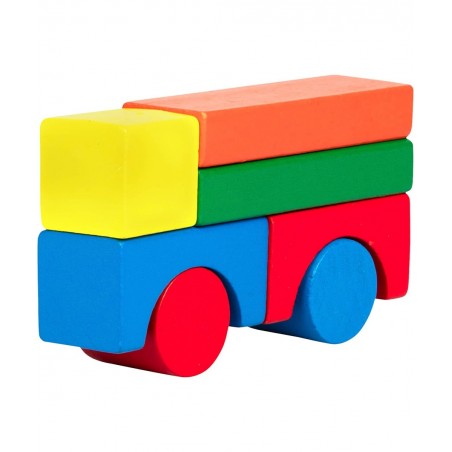 Wooden Blocks - 100 Pc Wood Building Block Set with Container (Rainbow Colored) - 100% Real Wood in 7 Colors and 14 Shapes - ...