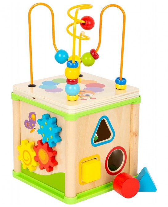 Wooden Activity Cube Sweet Little Bugs – Classic 5-Sided Interactive Toy with Shape Sorter Clock & Wheels - Develops Kids Ima...