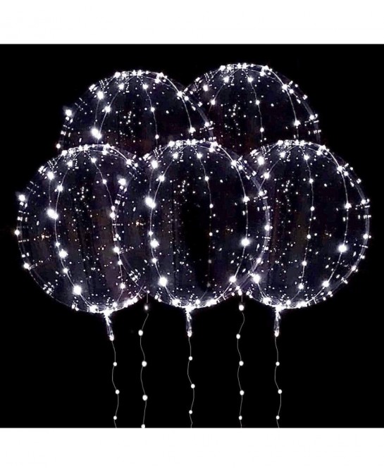 Led BoBo Balloons WHITE color 18 Inch 5 PCS Transparent Helium Balloons with string lights LED light up balloons for Christma...