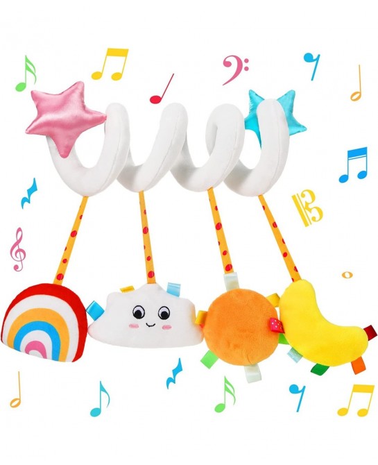 Hanging Toys for Car Seat Crib Mobile Spiral Plush Toys Stroller Toys Car Seat Hanging Toys Spiral Activity Toy with Cloud Ra...