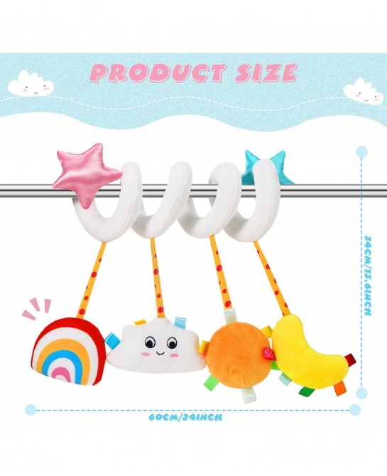 Hanging Toys for Car Seat Crib Mobile Spiral Plush Toys Stroller Toys Car Seat Hanging Toys Spiral Activity Toy with Cloud Ra...