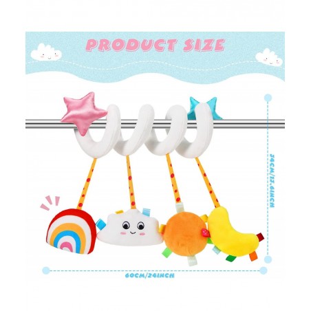 Hanging Toys for Car Seat Crib Mobile Spiral Plush Toys Stroller Toys Car Seat Hanging Toys Spiral Activity Toy with Cloud Ra...