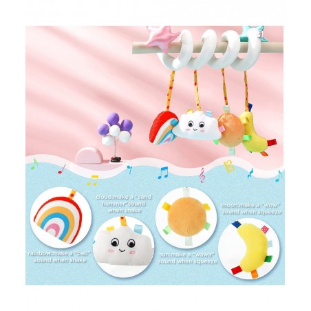 Hanging Toys for Car Seat Crib Mobile Spiral Plush Toys Stroller Toys Car Seat Hanging Toys Spiral Activity Toy with Cloud Ra...