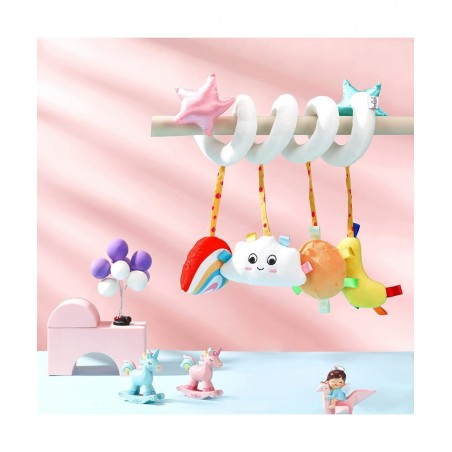 Hanging Toys for Car Seat Crib Mobile Spiral Plush Toys Stroller Toys Car Seat Hanging Toys Spiral Activity Toy with Cloud Ra...