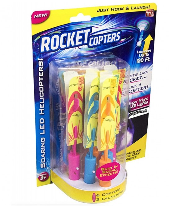 Slingshot LED Light Up Helicopters 6 Copters and 3 Launchers - As Seen on TV $29.54 Flying Toys