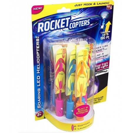 Slingshot LED Light Up Helicopters 6 Copters and 3 Launchers - As Seen on TV $29.54 Flying Toys