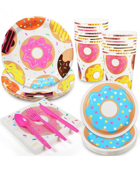 [Donut Party Supplies] Donut Party Plates Napkins and Cups Sets for Donut Grow Up Themed Birthday Party Supplies Baby Shower ...