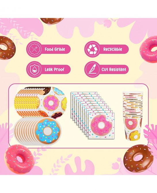 [Donut Party Supplies] Donut Party Plates Napkins and Cups Sets for Donut Grow Up Themed Birthday Party Supplies Baby Shower ...