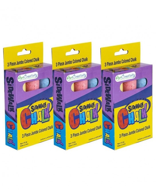 Jumbo Chalk Set for Kids 3 Boxes Each Box with 3 Chalk Sticks Non-Toxic Dust Free and Washable - for Driveway Pavement Outdoo...
