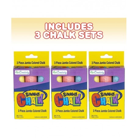 Jumbo Chalk Set for Kids 3 Boxes Each Box with 3 Chalk Sticks Non-Toxic Dust Free and Washable - for Driveway Pavement Outdoo...