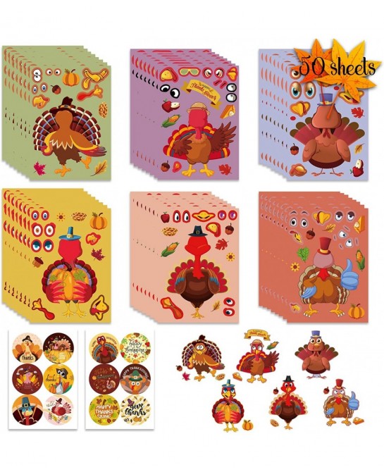 50 Sheets Thanksgiving Stickers Make Your Own Turkey Sticker Sheets Thanksgiving Crafts for Kids Home Classroom Party Favor S...