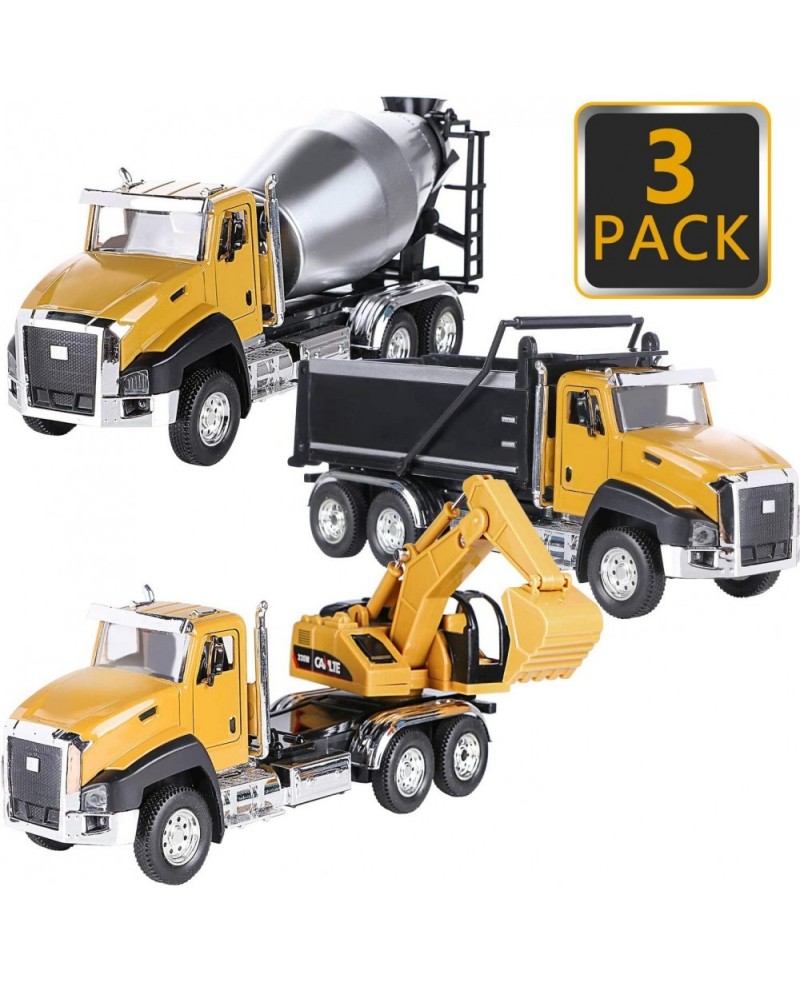 3Pcs Diecast Engineering Construction Truck Toys Dump Truck Digger Mixer Truck Vehicles Set Pull Back Car Toys 1/50 Scale Met...