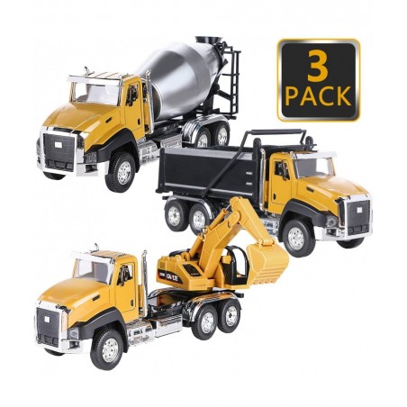 3Pcs Diecast Engineering Construction Truck Toys Dump Truck Digger Mixer Truck Vehicles Set Pull Back Car Toys 1/50 Scale Met...