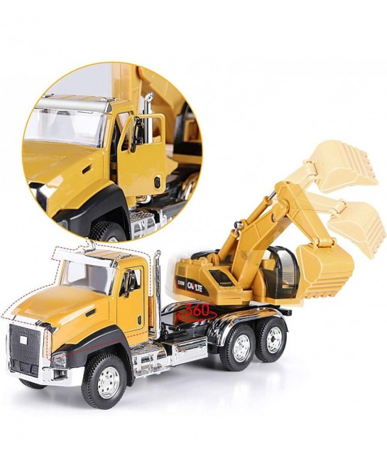 3Pcs Diecast Engineering Construction Truck Toys Dump Truck Digger Mixer Truck Vehicles Set Pull Back Car Toys 1/50 Scale Met...