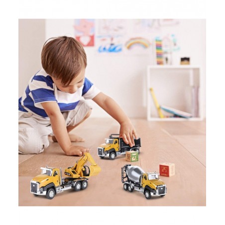 3Pcs Diecast Engineering Construction Truck Toys Dump Truck Digger Mixer Truck Vehicles Set Pull Back Car Toys 1/50 Scale Met...