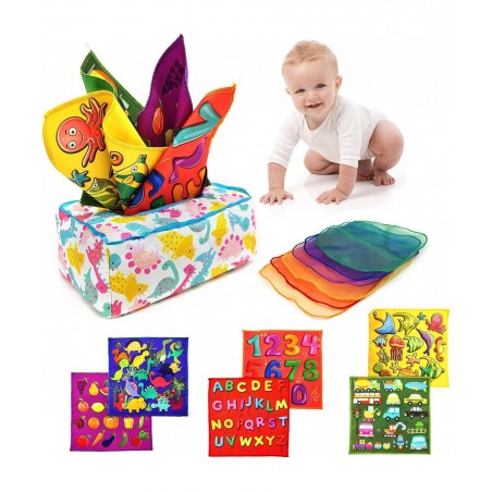 Baby Tissue Box Toy Baby Sensory Toys for Babies 6-12 Months Baby Tissue Box Colorful Soft Scarf Box Baby Toy Magic Tissue Bo...