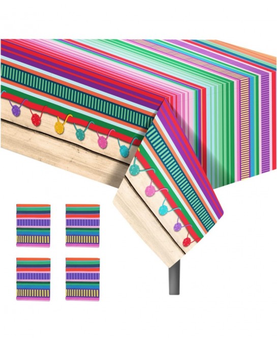 4Packs Mexican Themed Fiesta Party Tablecloth Cinco De Mayo Disposable Plastic TableCovers for Fiesta Taco Night Party and Me...