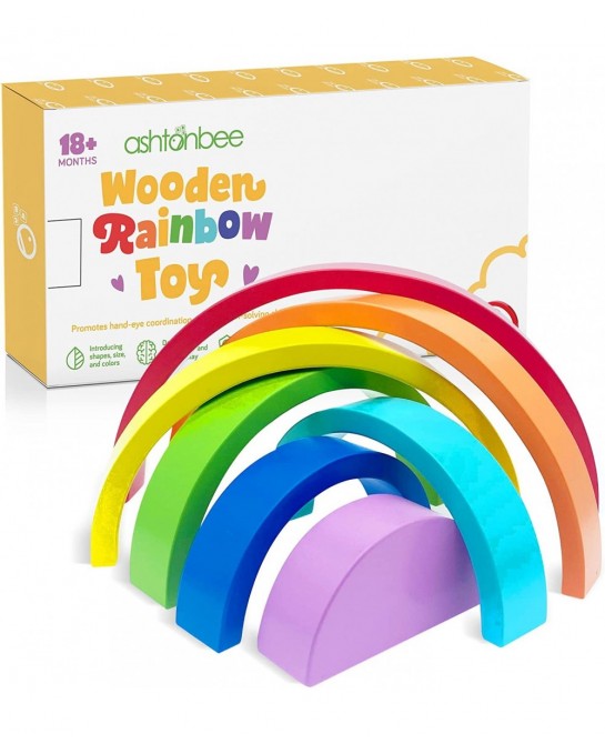 Wooden Rainbow Stacking Toy Wooden Toys and Montessori Toys for Toddlers Sensory Toys for Toddlers 1-3 Rainbow Decor for Play...