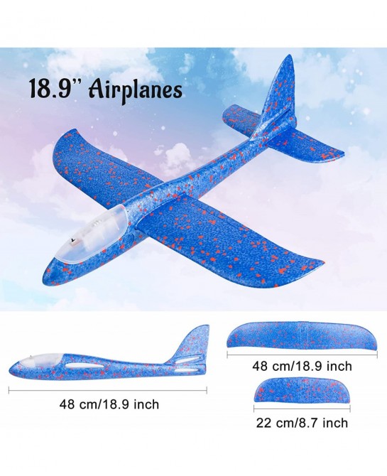 4 Pack LED Airplane Toy 18.9'' Large Throwing Foam Plane 2 Flight Mode Flying Glider Plane Flying Toys for Kids Outdoor Sport...