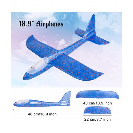 4 Pack LED Airplane Toy 18.9'' Large Throwing Foam Plane 2 Flight Mode Flying Glider Plane Flying Toys for Kids Outdoor Sport...