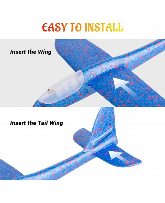 4 Pack LED Airplane Toy 18.9'' Large Throwing Foam Plane 2 Flight Mode Flying Glider Plane Flying Toys for Kids Outdoor Sport...