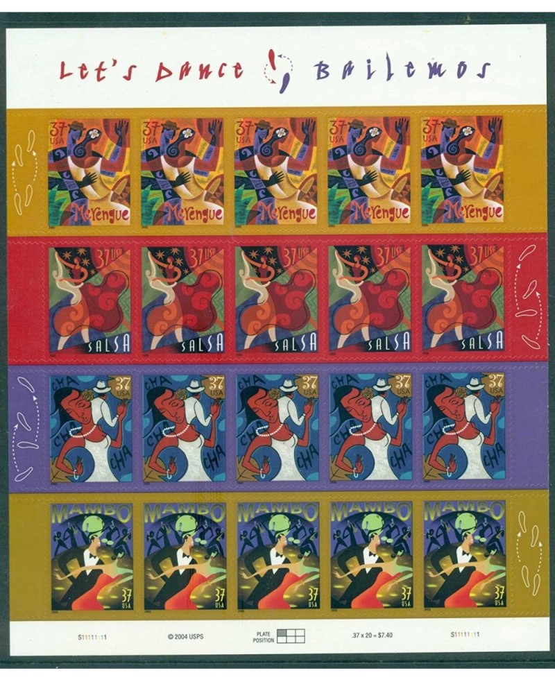 Let's Dance Bailemos Sheet of Twenty 37 Cent Stamps Scott 3939-42 $20.61 Collectible Postage Stamps